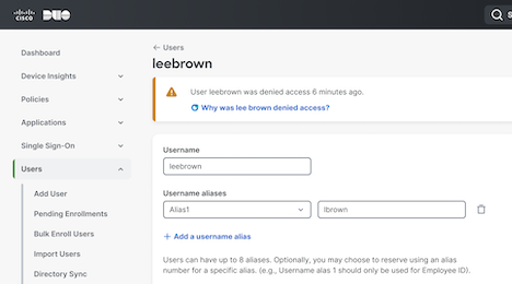 The Assistant alerts the admin when an end-user has been denied authentication in the past 48 hours.