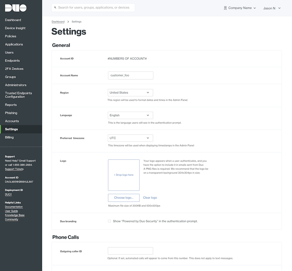 Duo Admin Settings