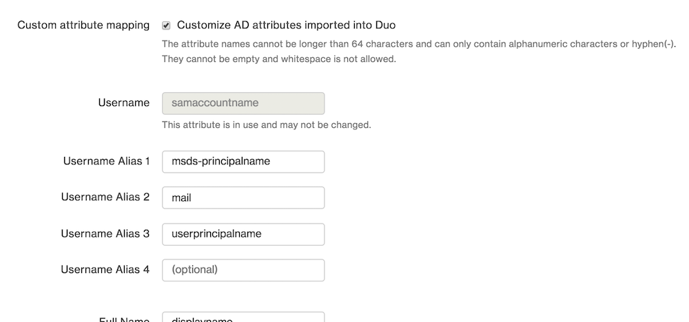 Username Aliases Attributes