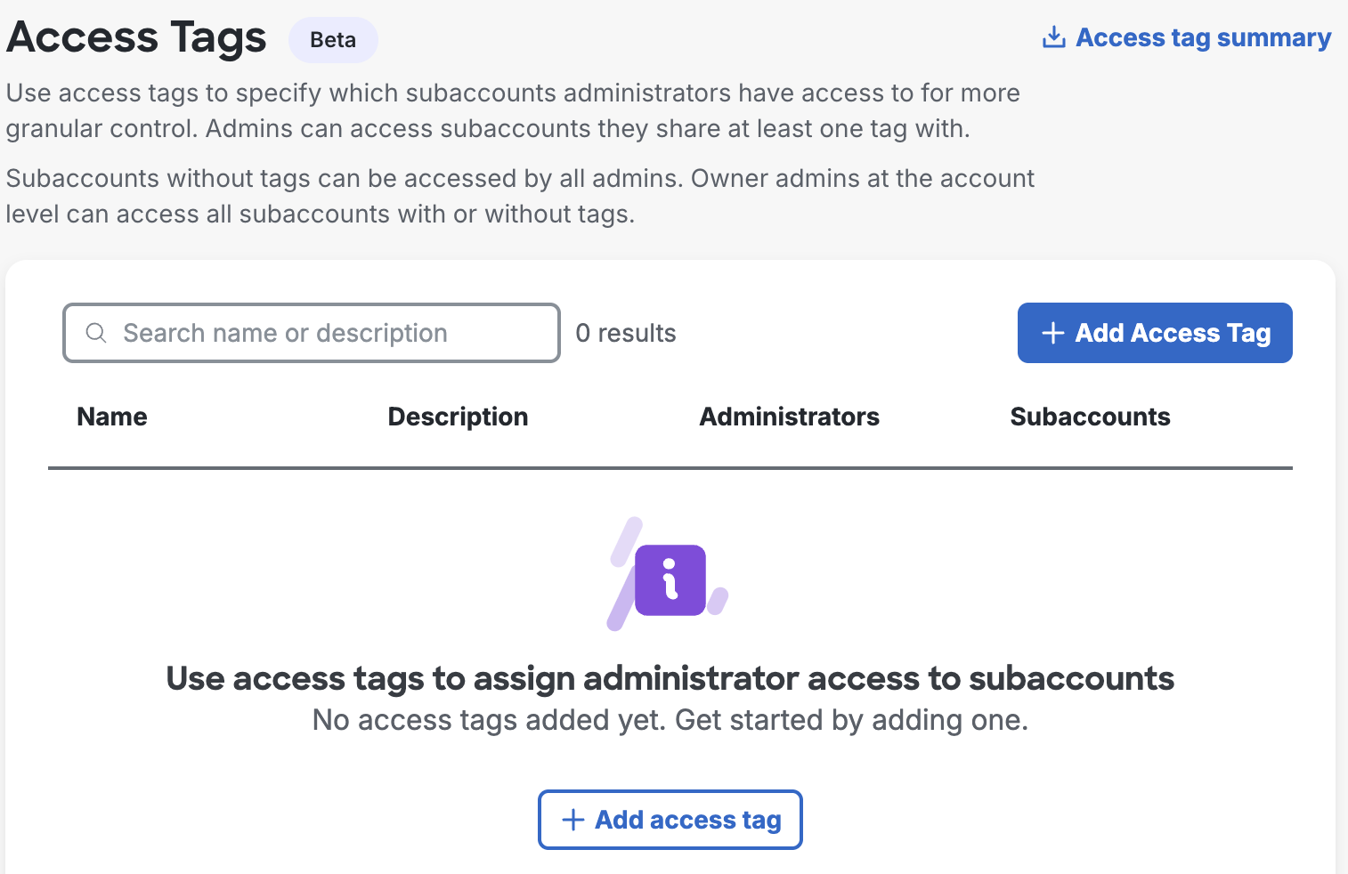 Access Tags Page