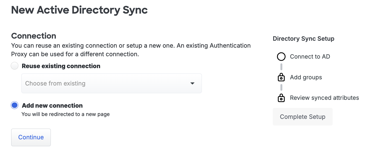 New AD Sync Connection