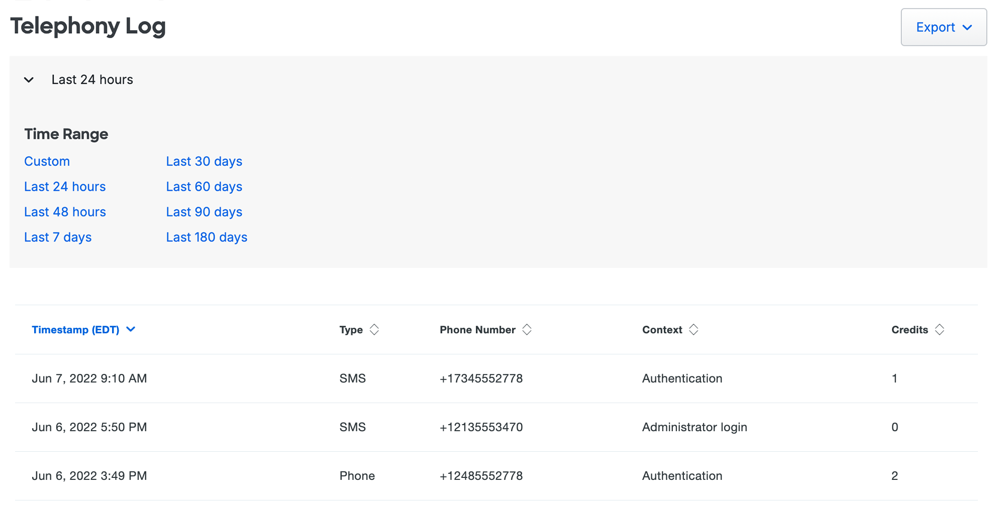 Telephony Log