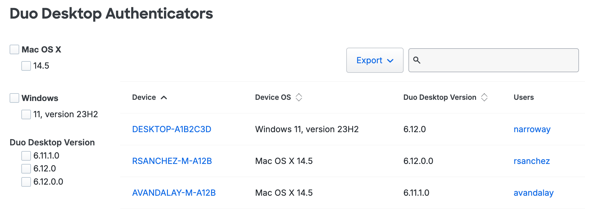 Duo Desktop Authenticators View