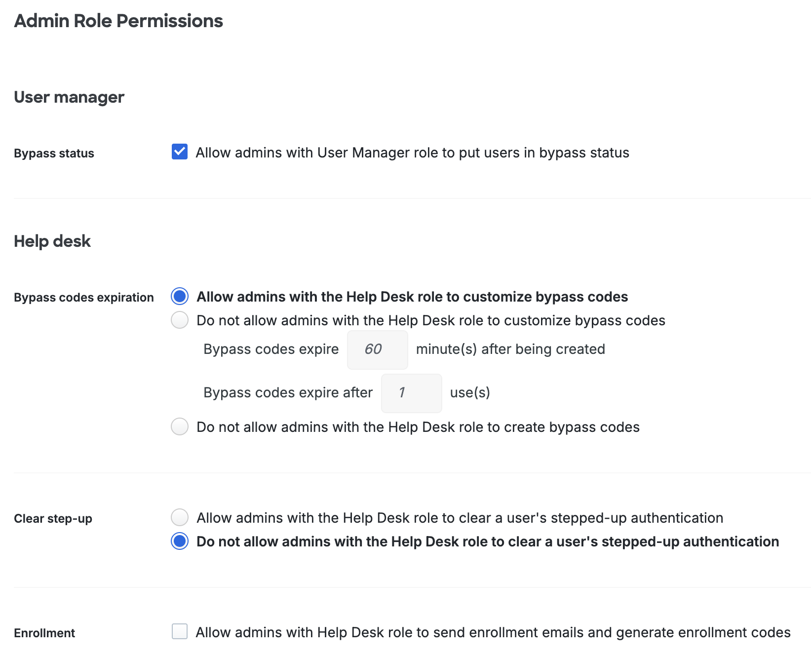 Admin Role Permissions Settings