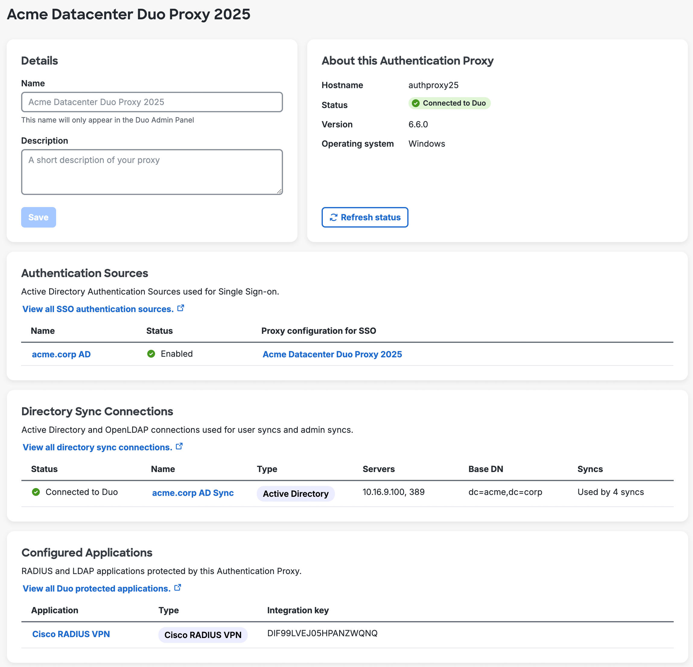 Authentication Proxy Dashboard Details page
