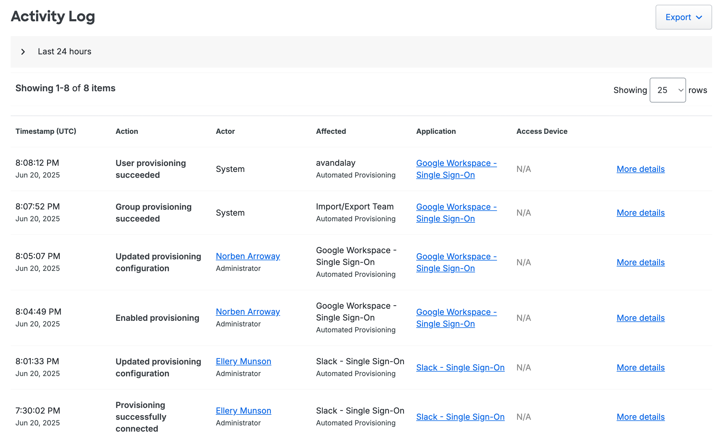 Provisioning Events in Activity Log