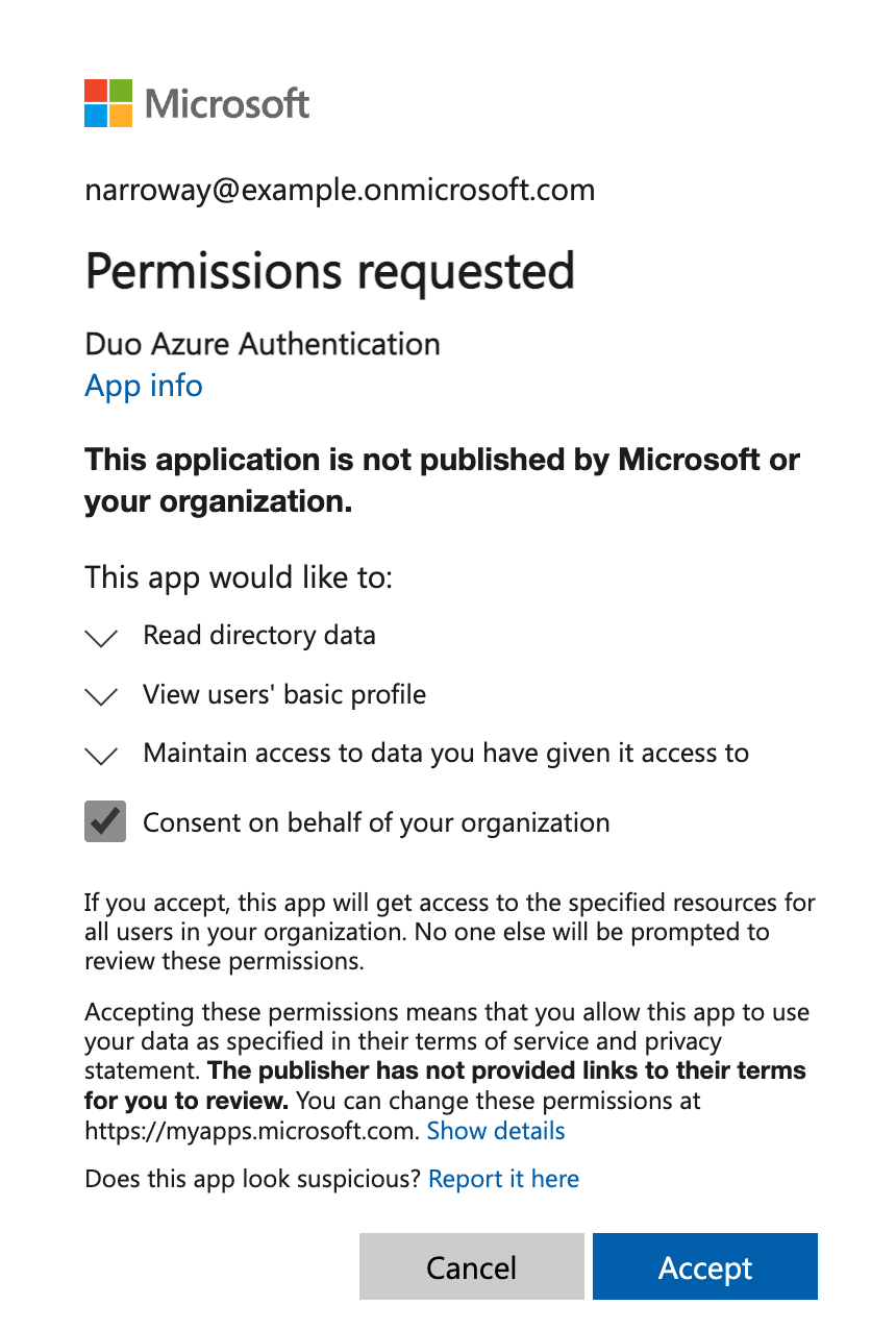 Grant Entra ID Permissions to the Duo Application