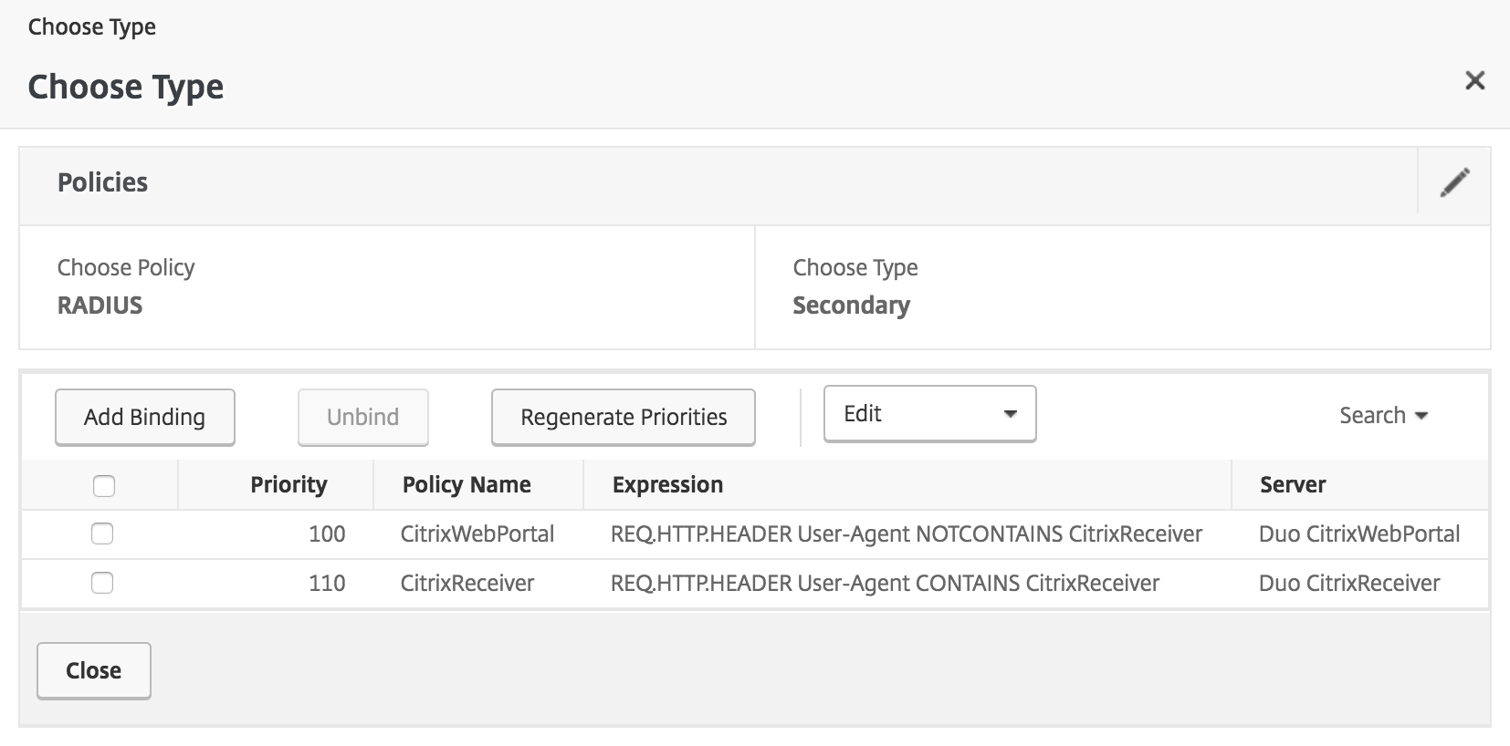 Duo Secondary RADIUS Authentication Policies