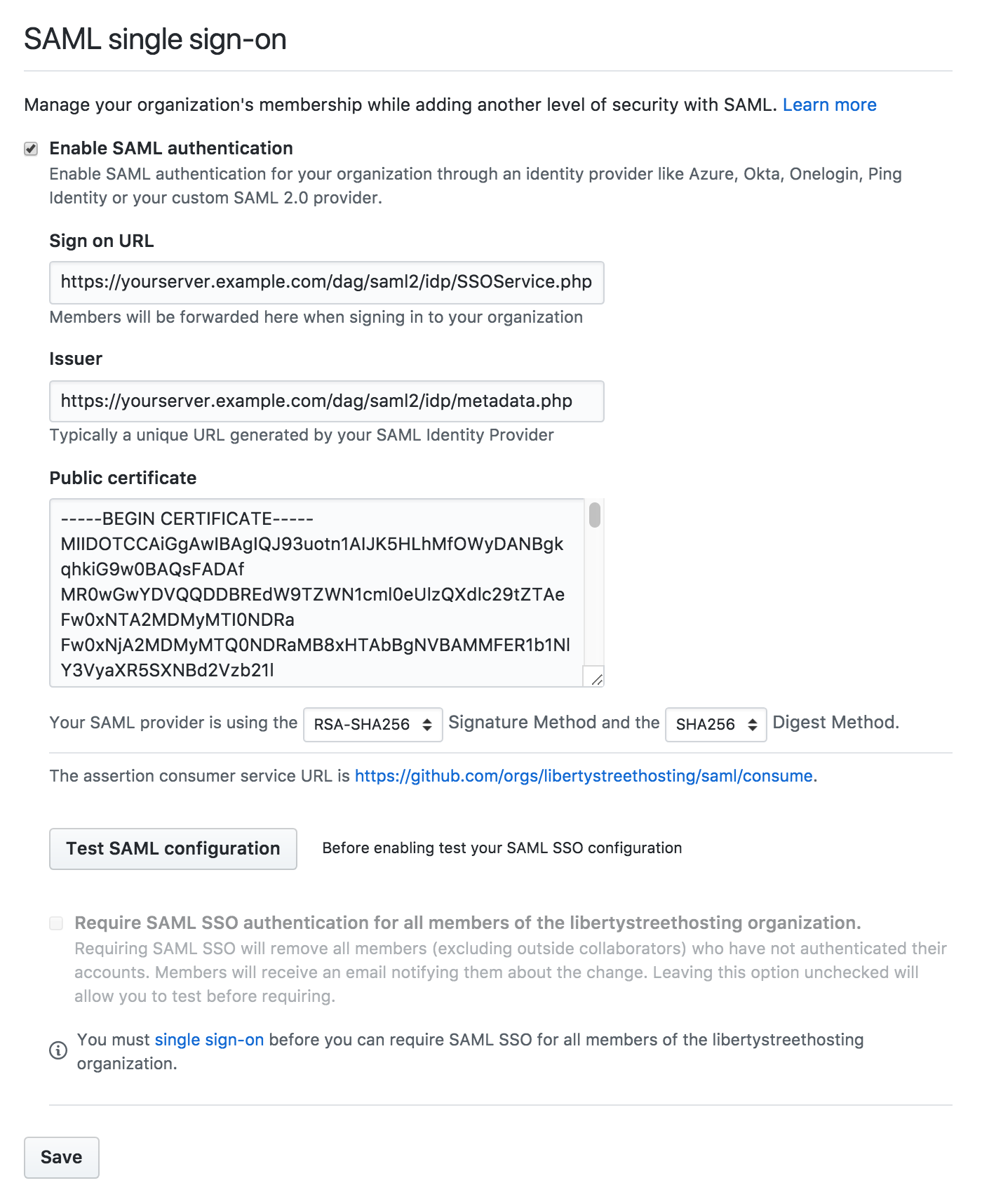GitHub.com for Business Single Sign-On Setting Edit