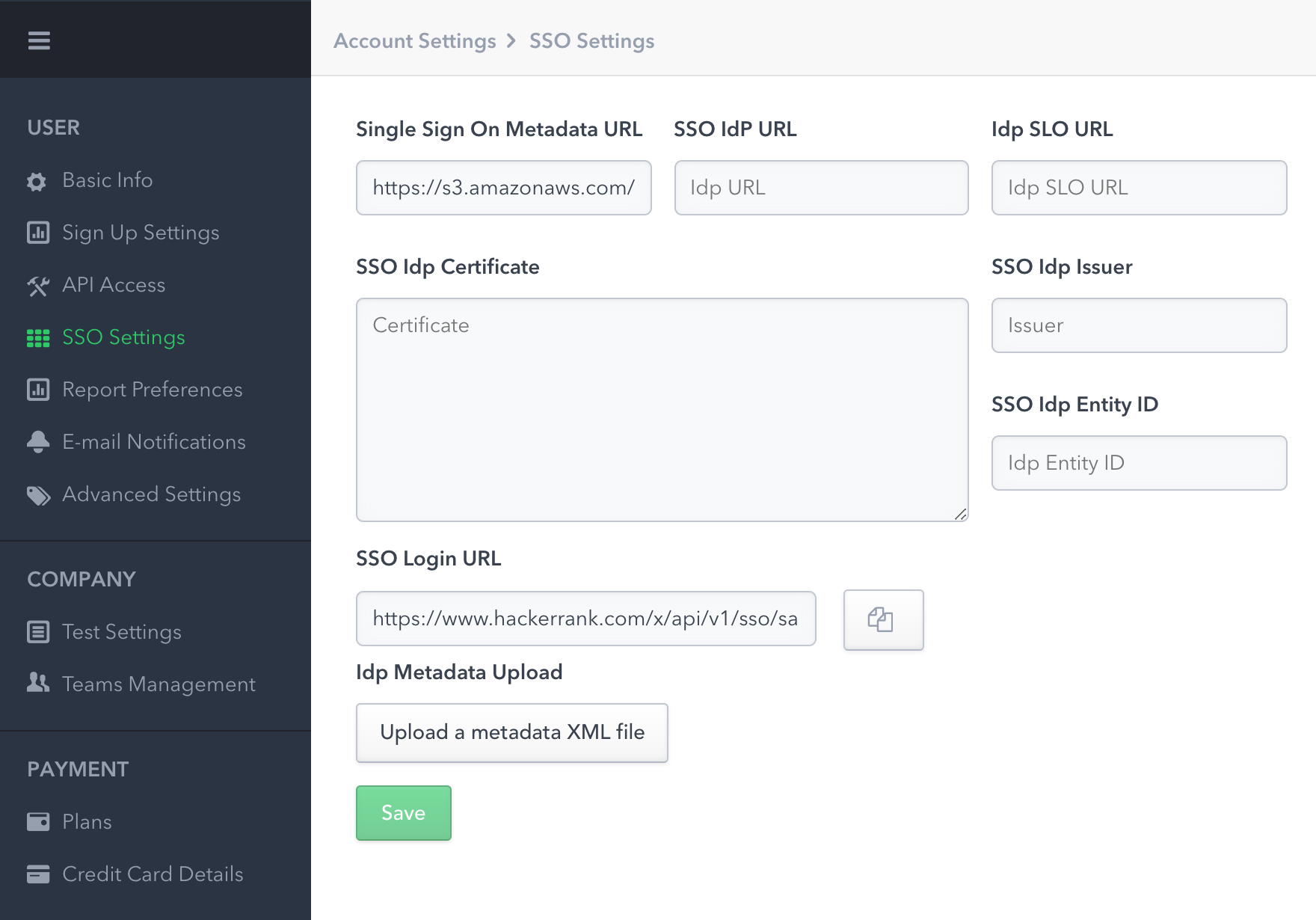 HackerRank for Work Single Sign-On Setting Edit