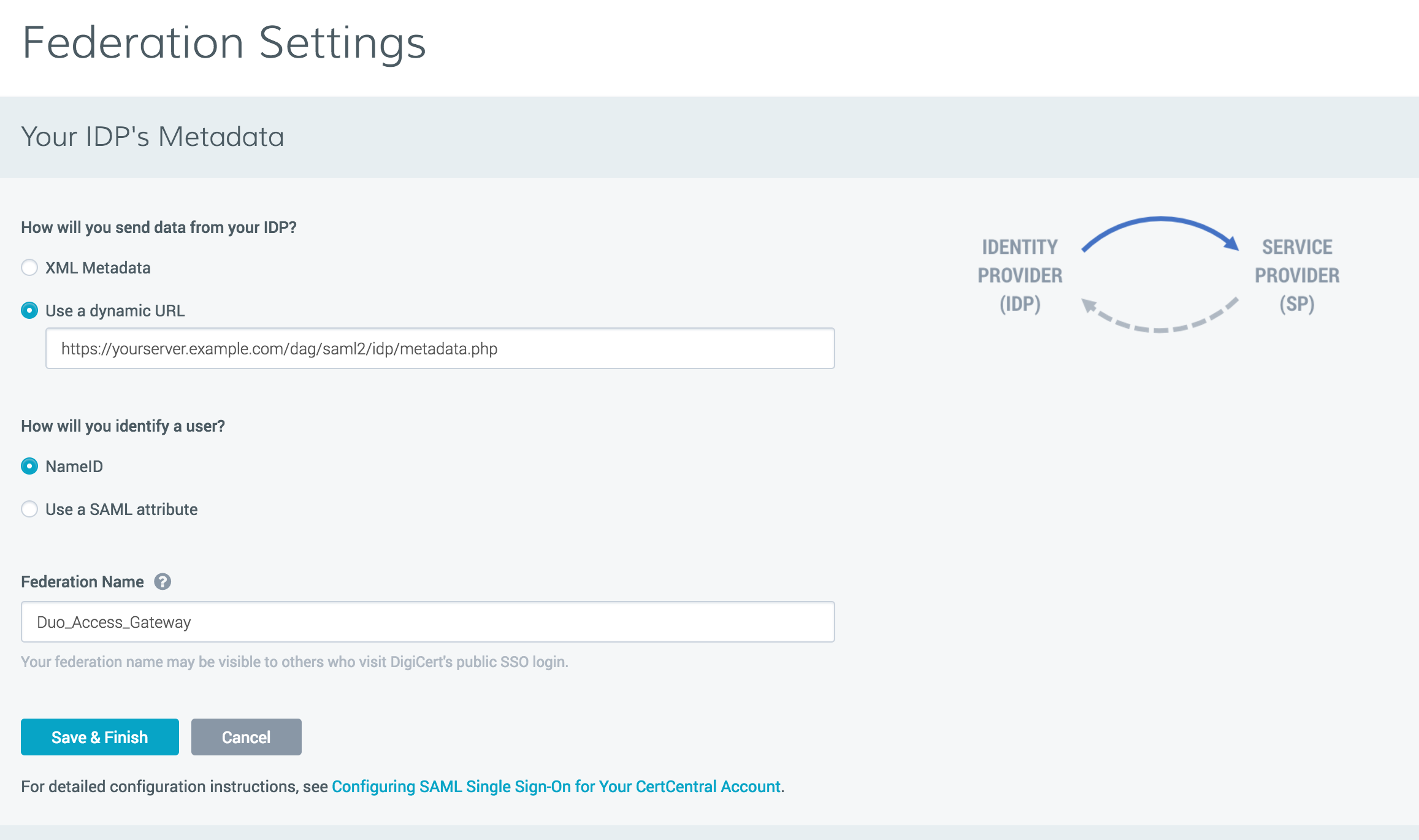 DigiCert Single Sign-On Setting Edit