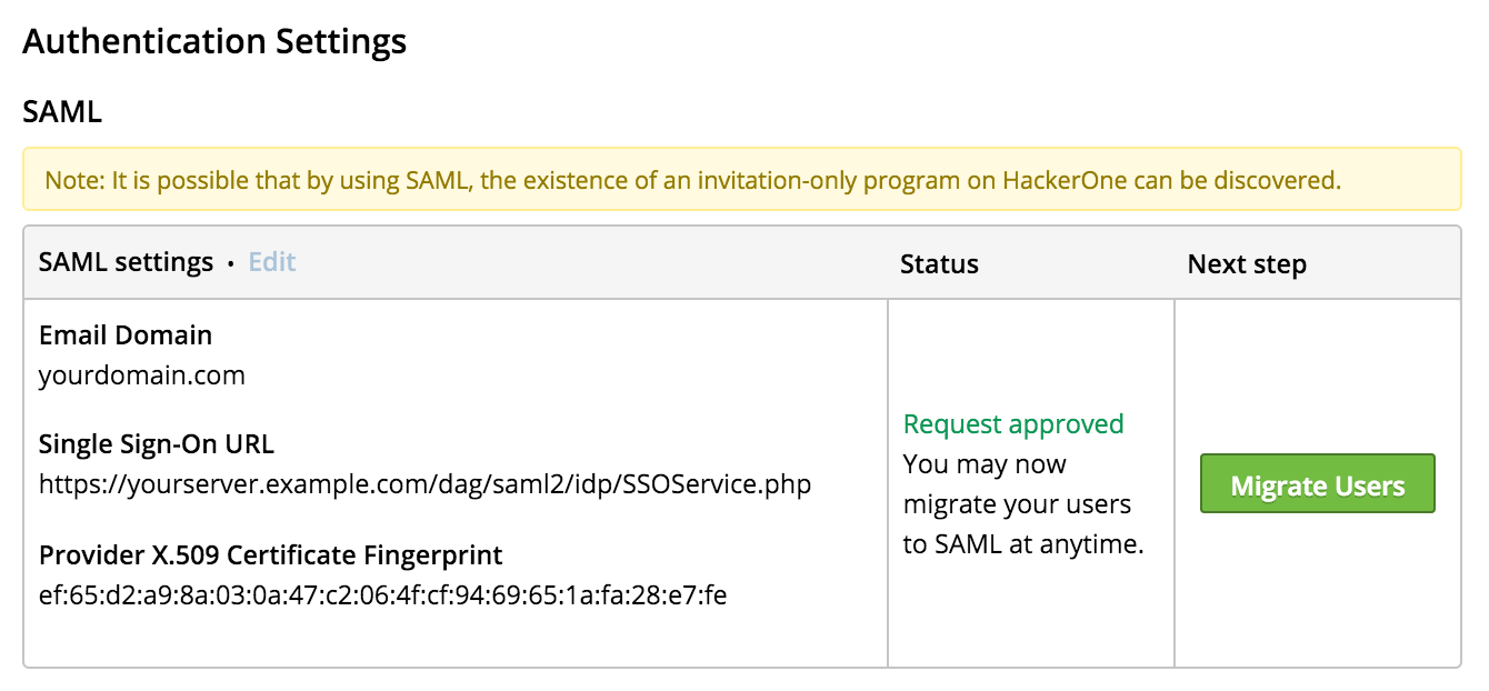 HackerOne Single Sign-On Additional Setting