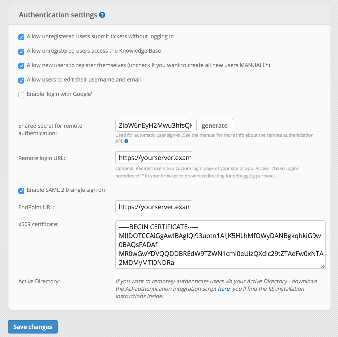 Jitbit Single Sign-On Additional Settings