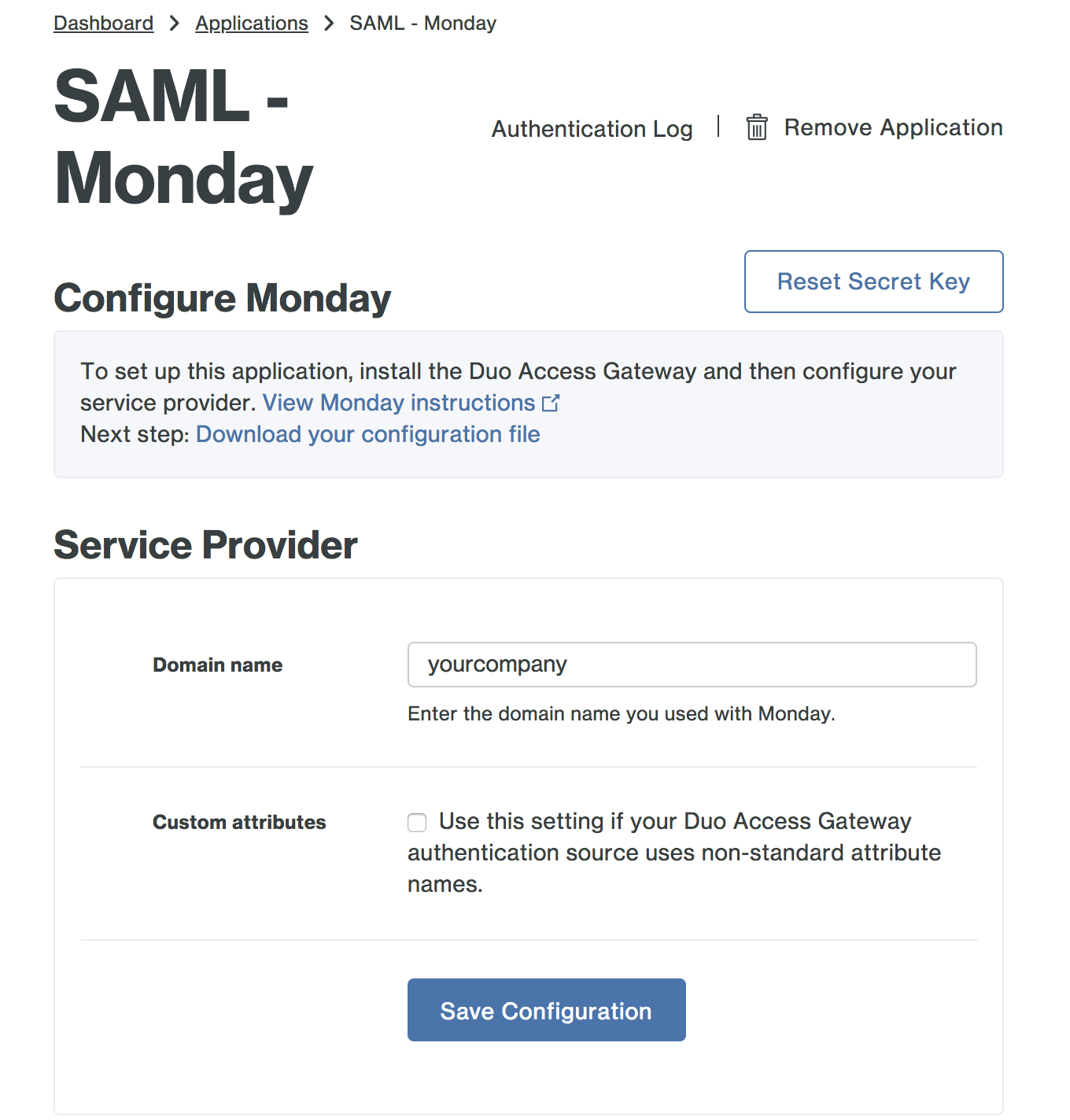 Duo Monday Application Settings