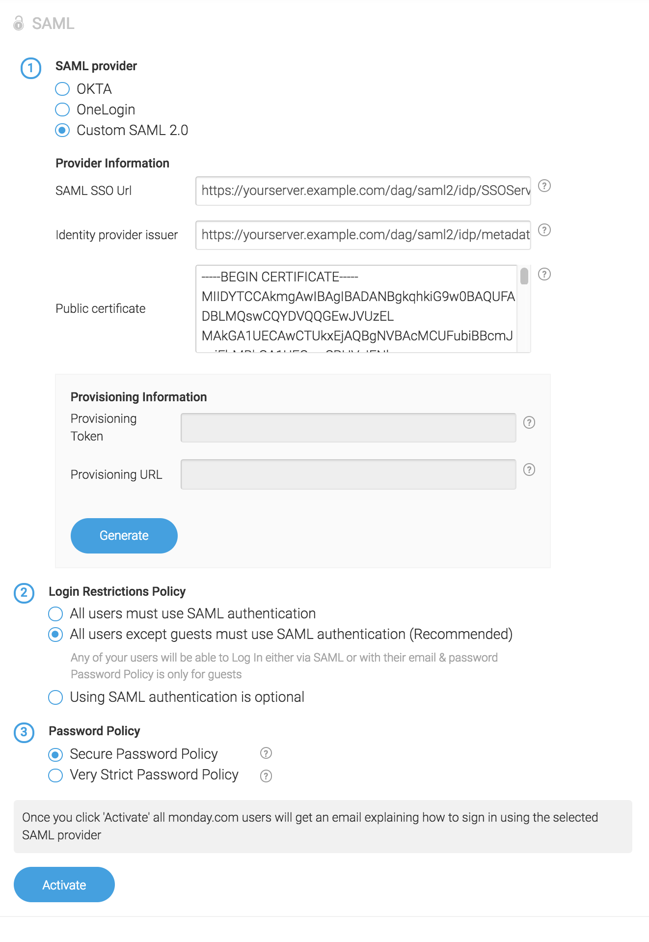 Monday Single Sign-On Setting Edit