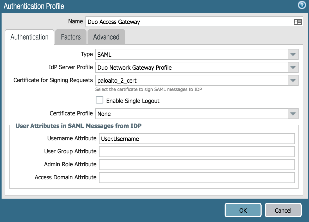 Add Palo Alto Networks Authentication Profile