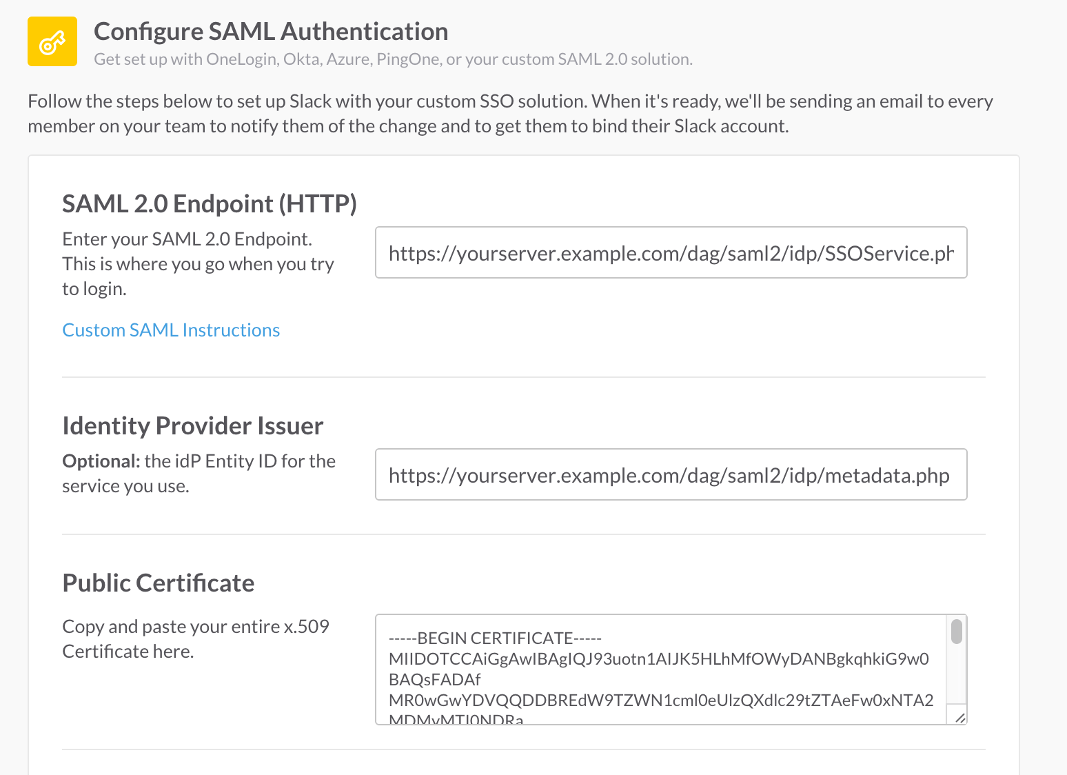 Slack Single Sign-On Setting Edit