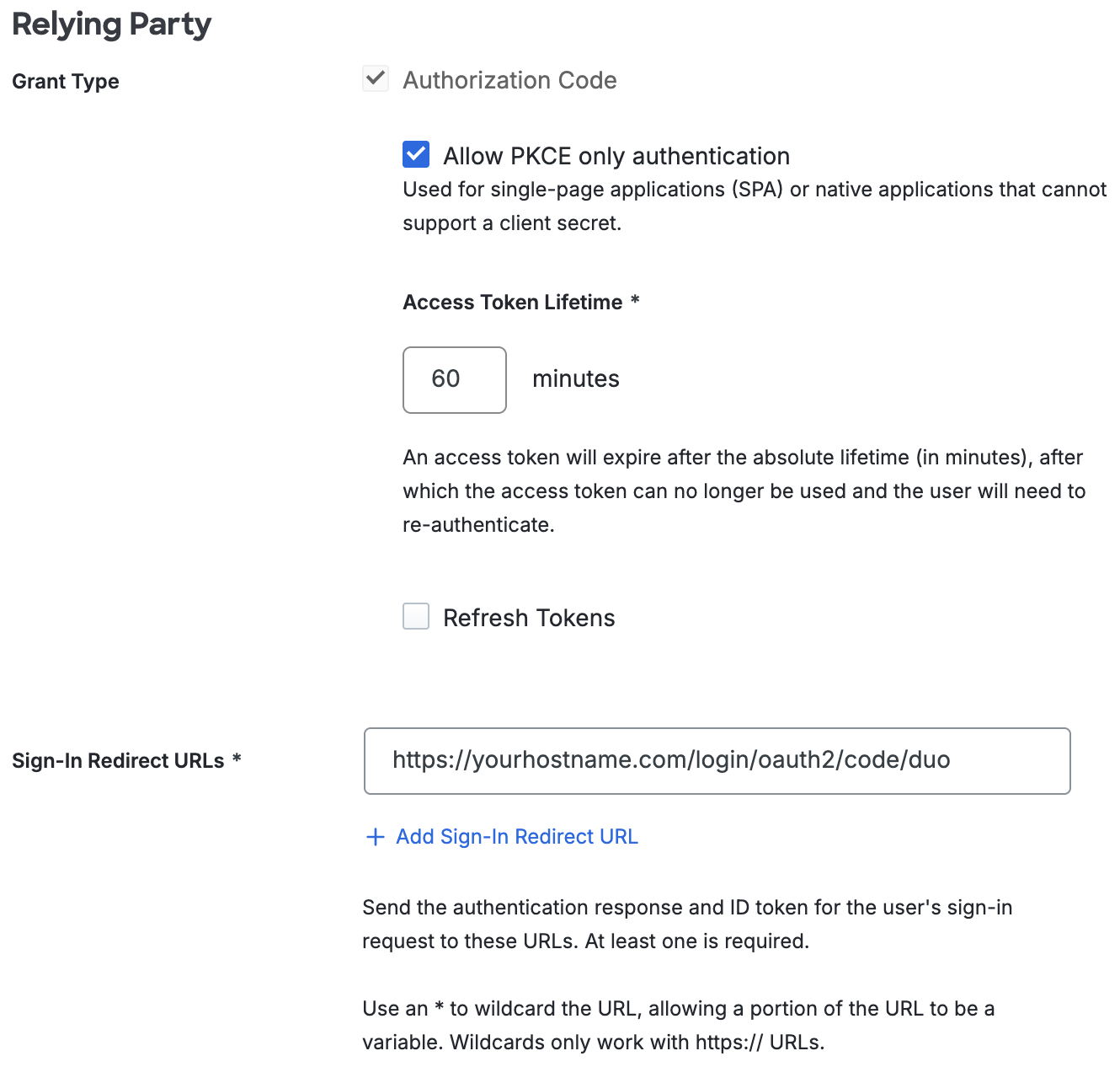 Duo GoodData Relying Party Section