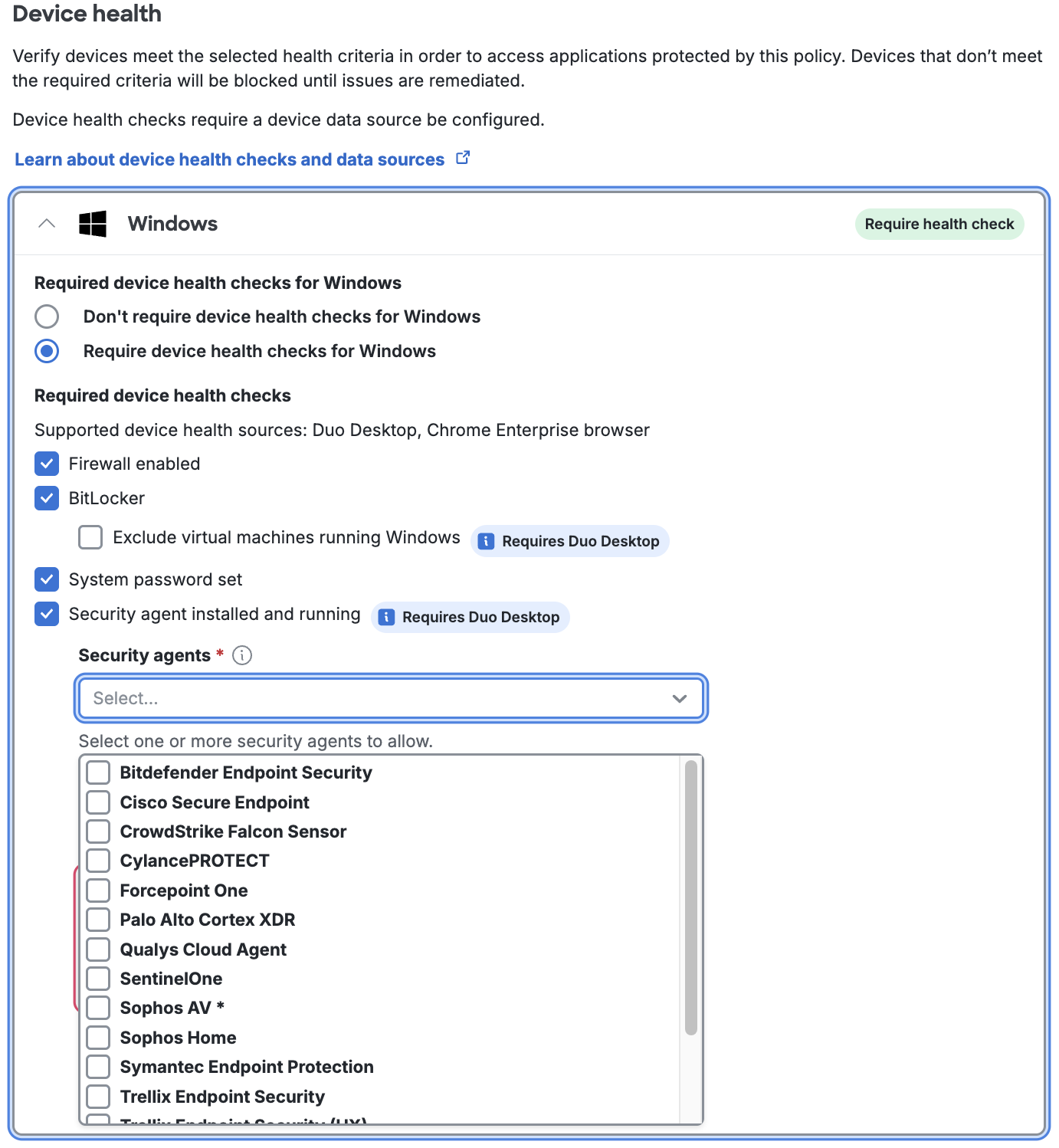 Duo Premier Duo Desktop Security Agent Verification Policy Options