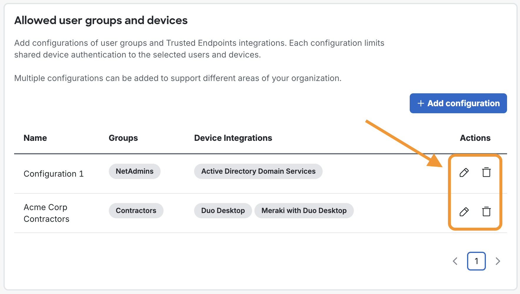 Edit or Delete Shared Device Authentication Configurations