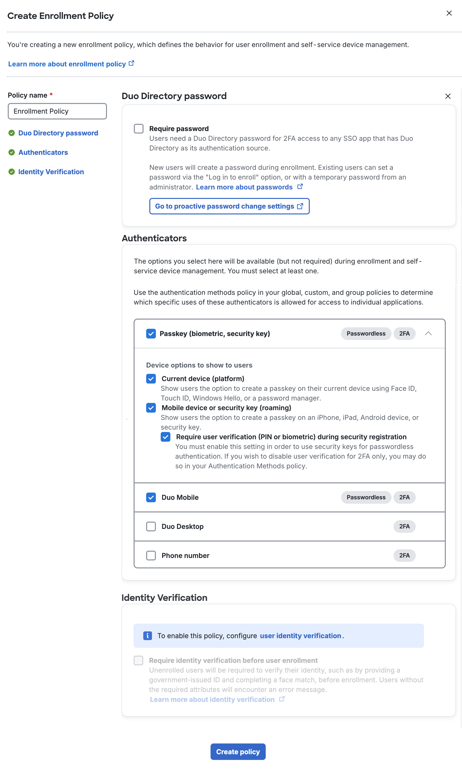Creating an Enrollment Policy