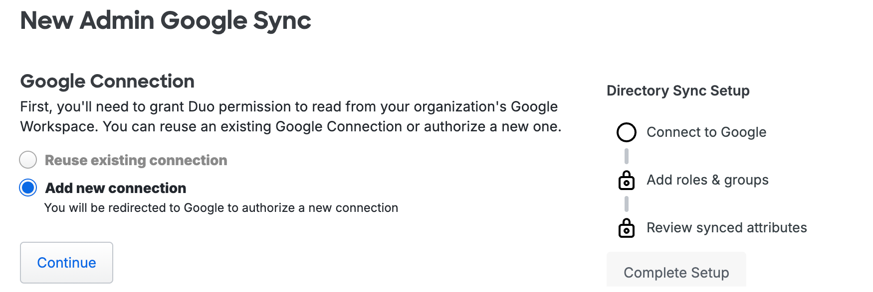 New Admin Google Sync Connection