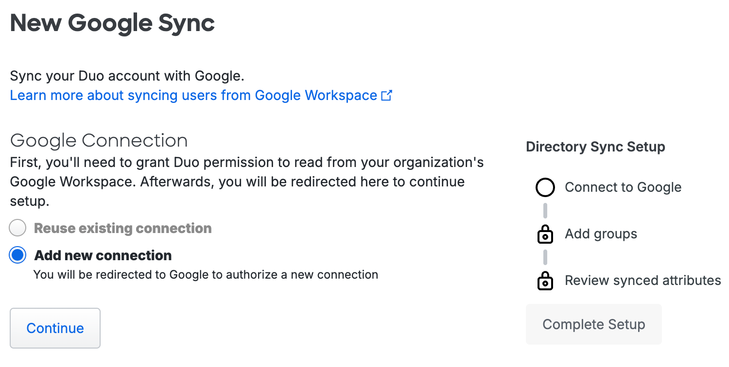 New Google Sync Connection