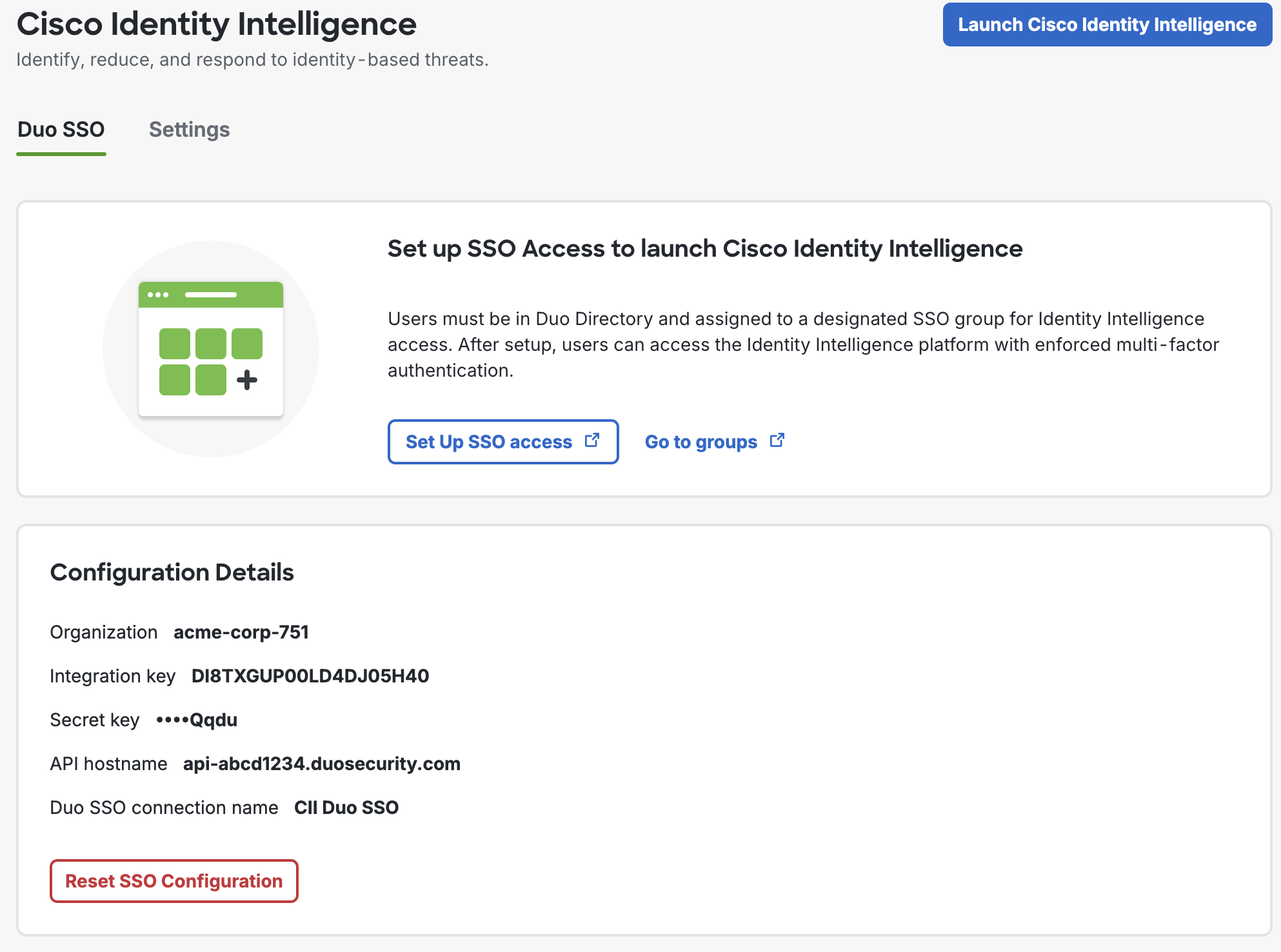Cisco Identity Intelligence Duo SSO Configuration