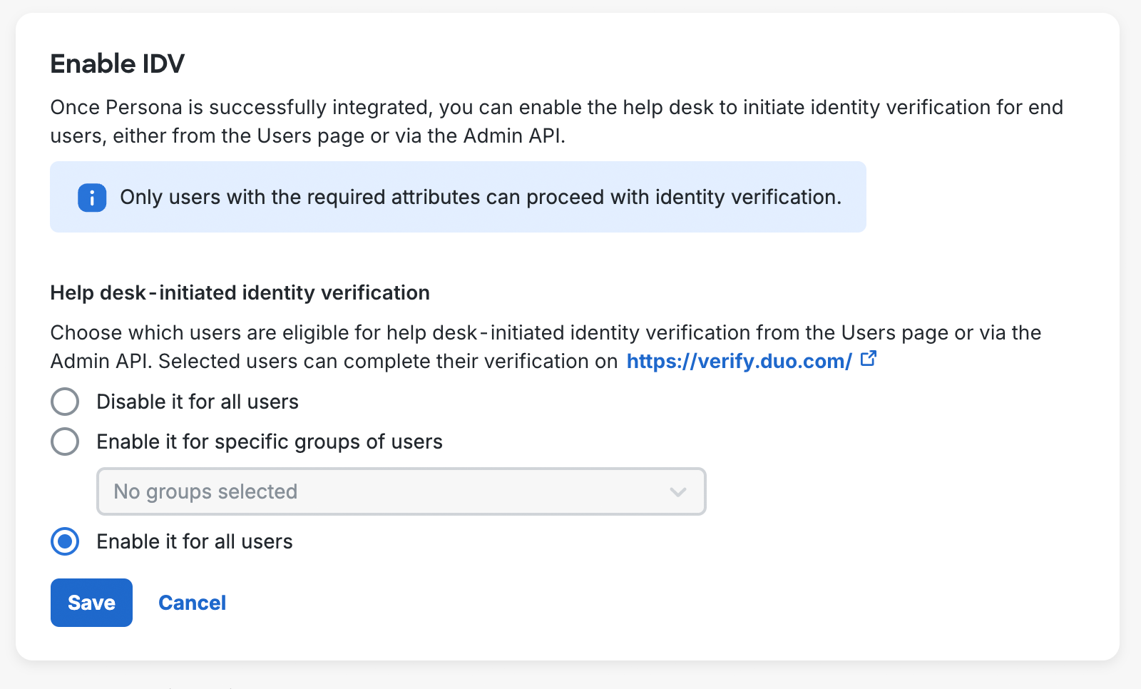 Enable Help Desk-Initiated User Verification