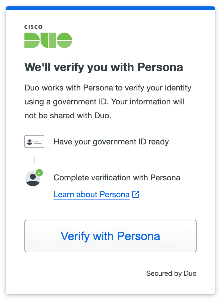 Redirect to Persona for Verification