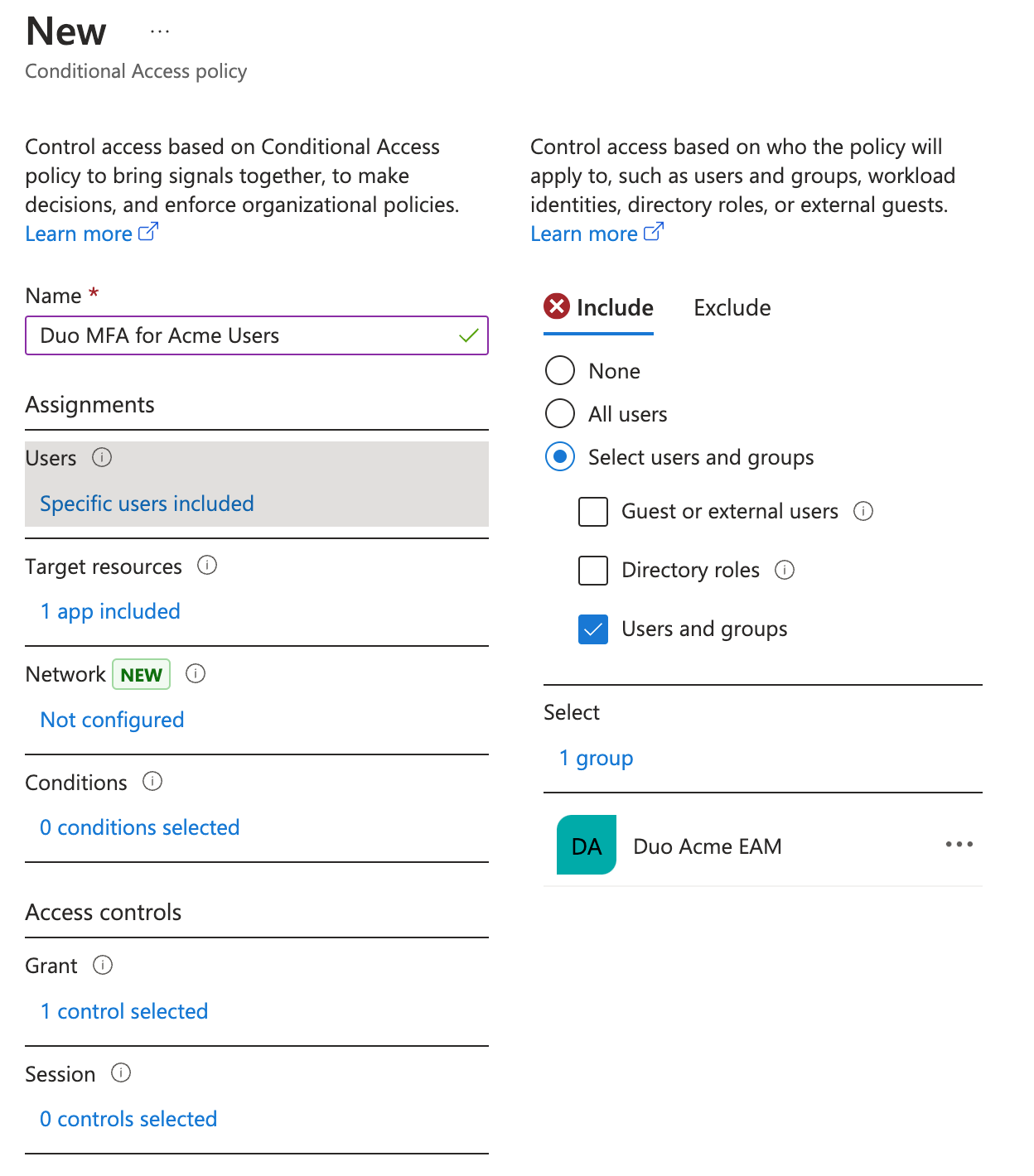 Duo Entra ID CA Policy Group Assignment