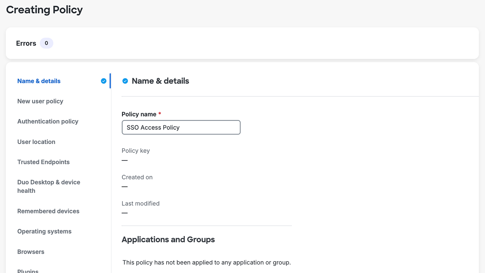 Name Input in New Policy Editor