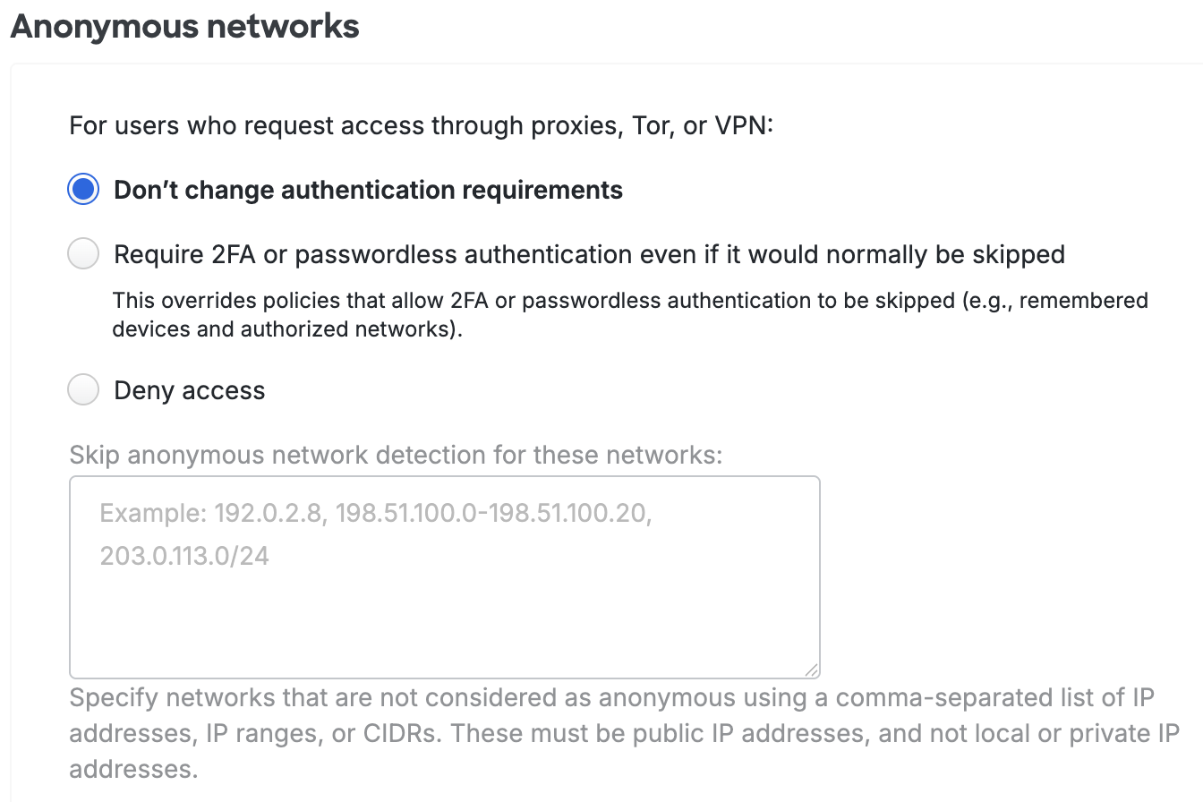 Anonymous Networks Settings with Passwordless Activated