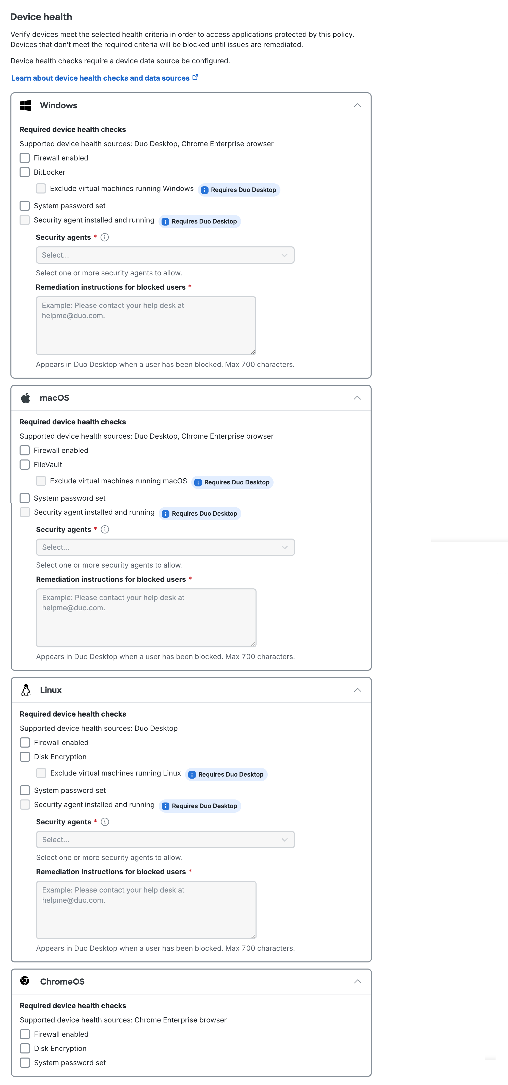 Duo Desktop Device Health Checks policy