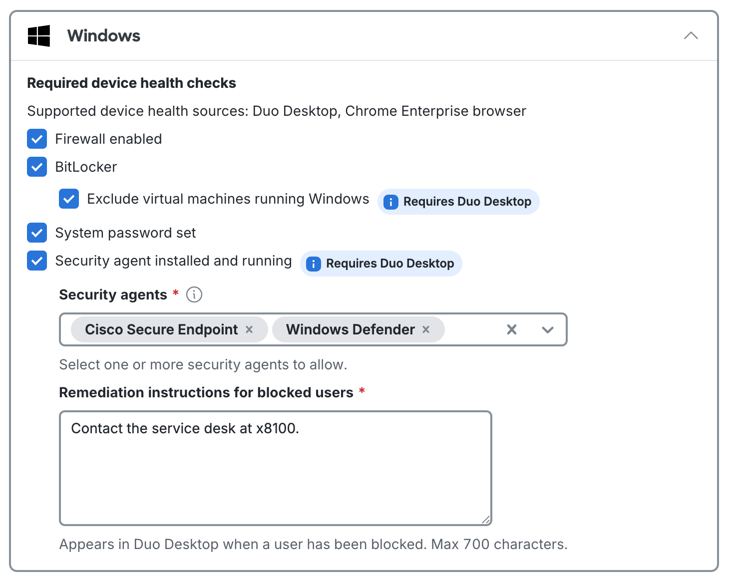 Duo Premier Duo Desktop Security Agent Verification Policy Options