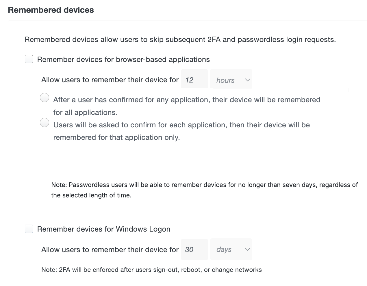 Duo Essentials Plan Remembered Devices Settings