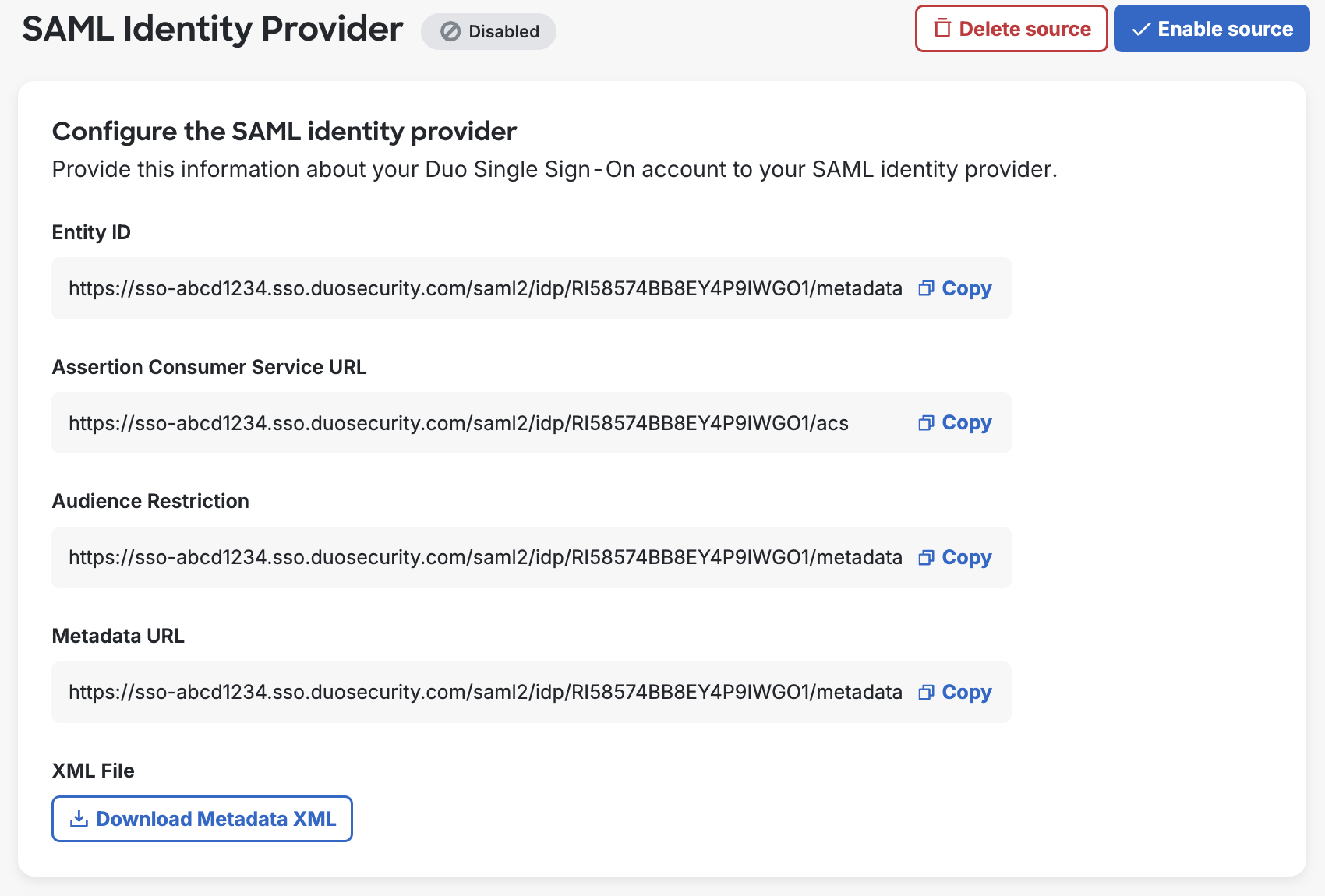 SAML Identity Provider Metadata