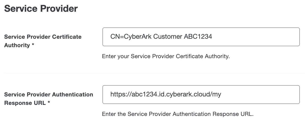 Duo CyberArk Workforce Identity Service Provider Fields
