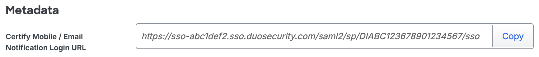 Duo Emburse Certify Metadata URL