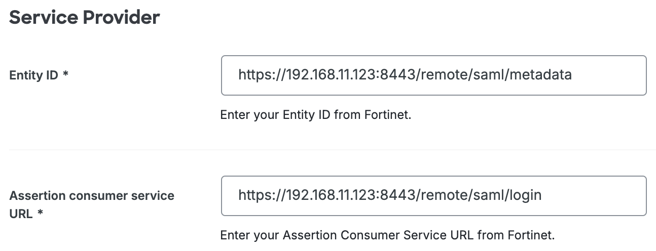 Duo Fortinet FortiGate Service Provider Fields