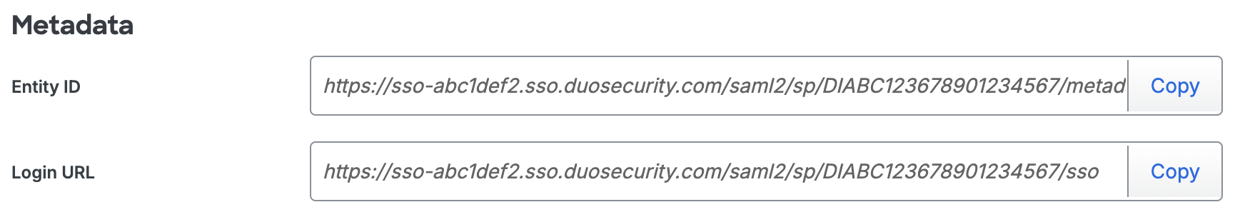 Duo Freedcamp Metadata URLs