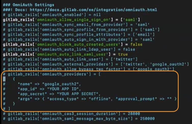 GitLab self-managed OmniAuth Providers