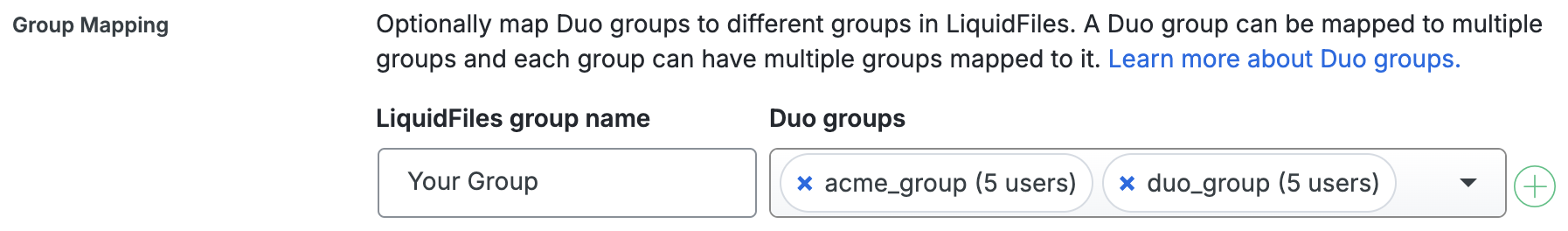 Duo LiquidFiles Group Mapping Fields