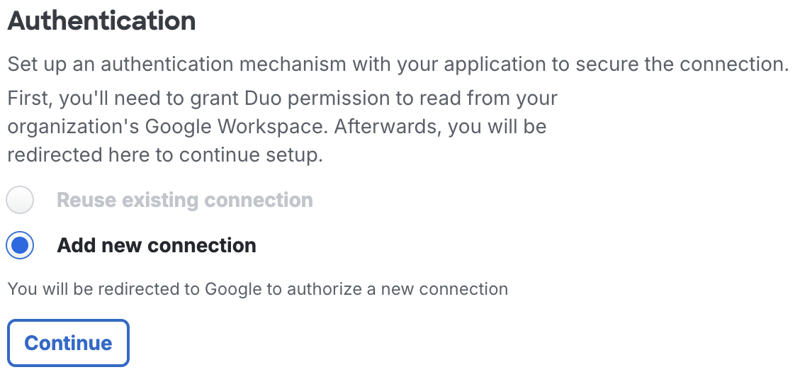 Duo Google Workspace Authentication Section