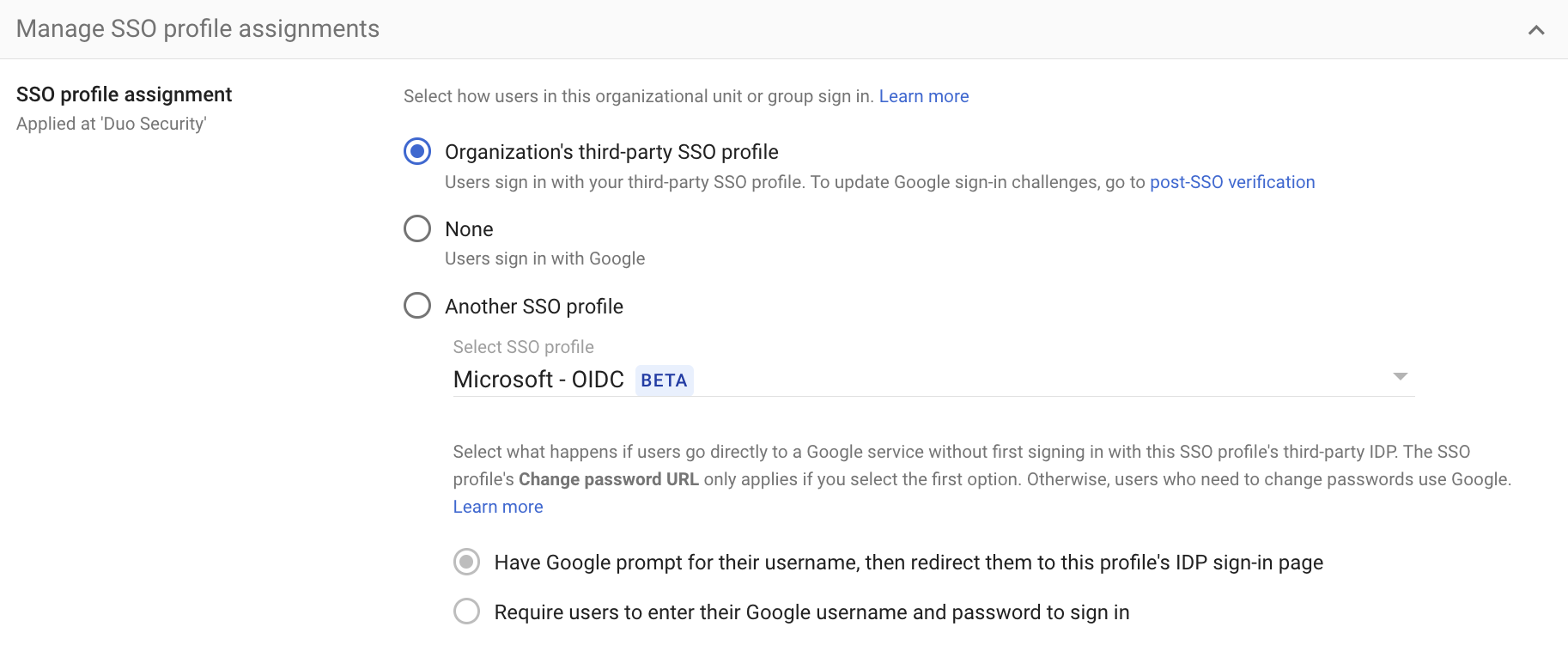 Google Workspace SSO Profile Assignments