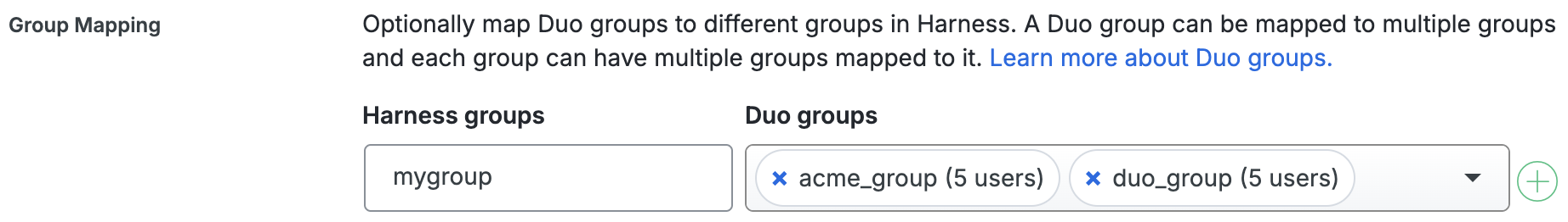 Duo Harness Group Mapping Fields