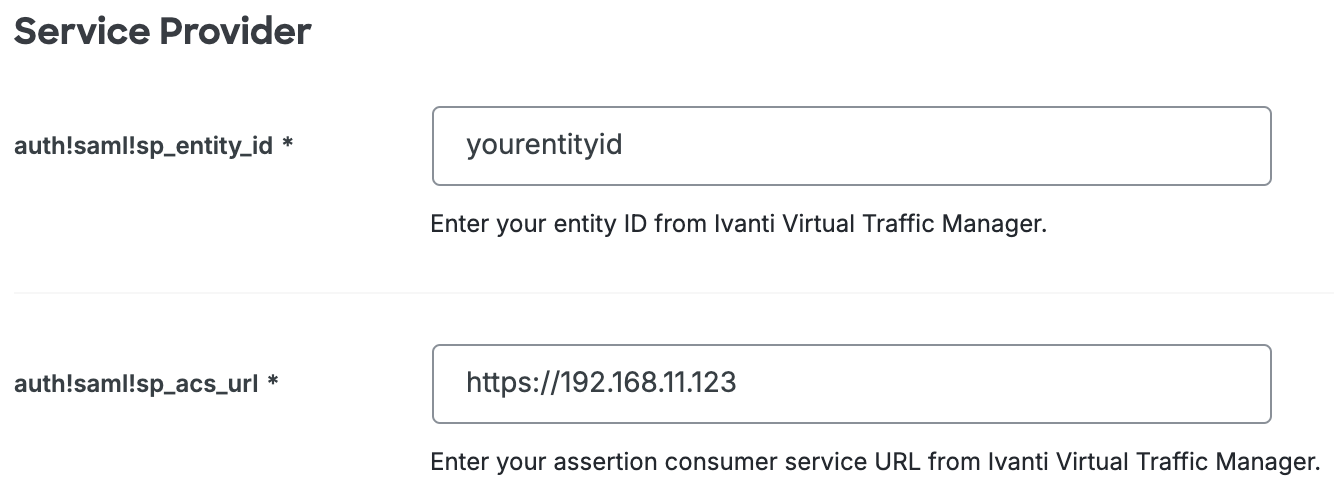 Duo Ivanti Virtual Traffic Manager Service Provider Fields