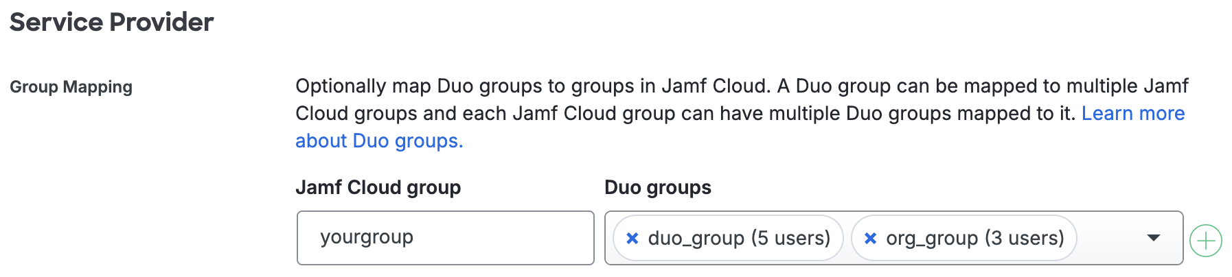 Duo Jamf Cloud Group Mapping Fields