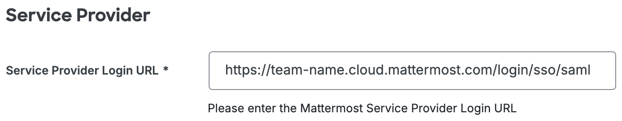 Duo Mattermost Service Provider Login URL Field