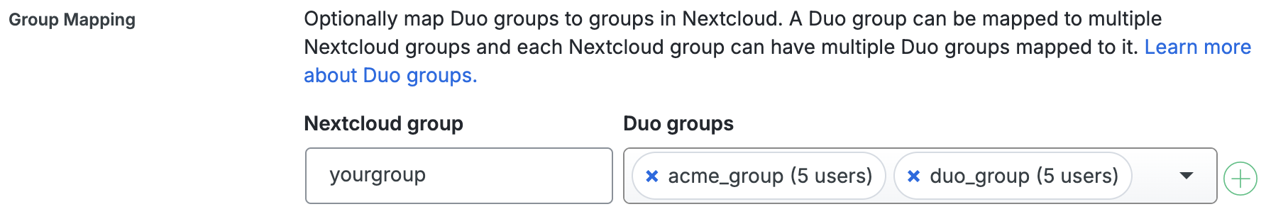 Duo Nextcloud Group Mapping Fields